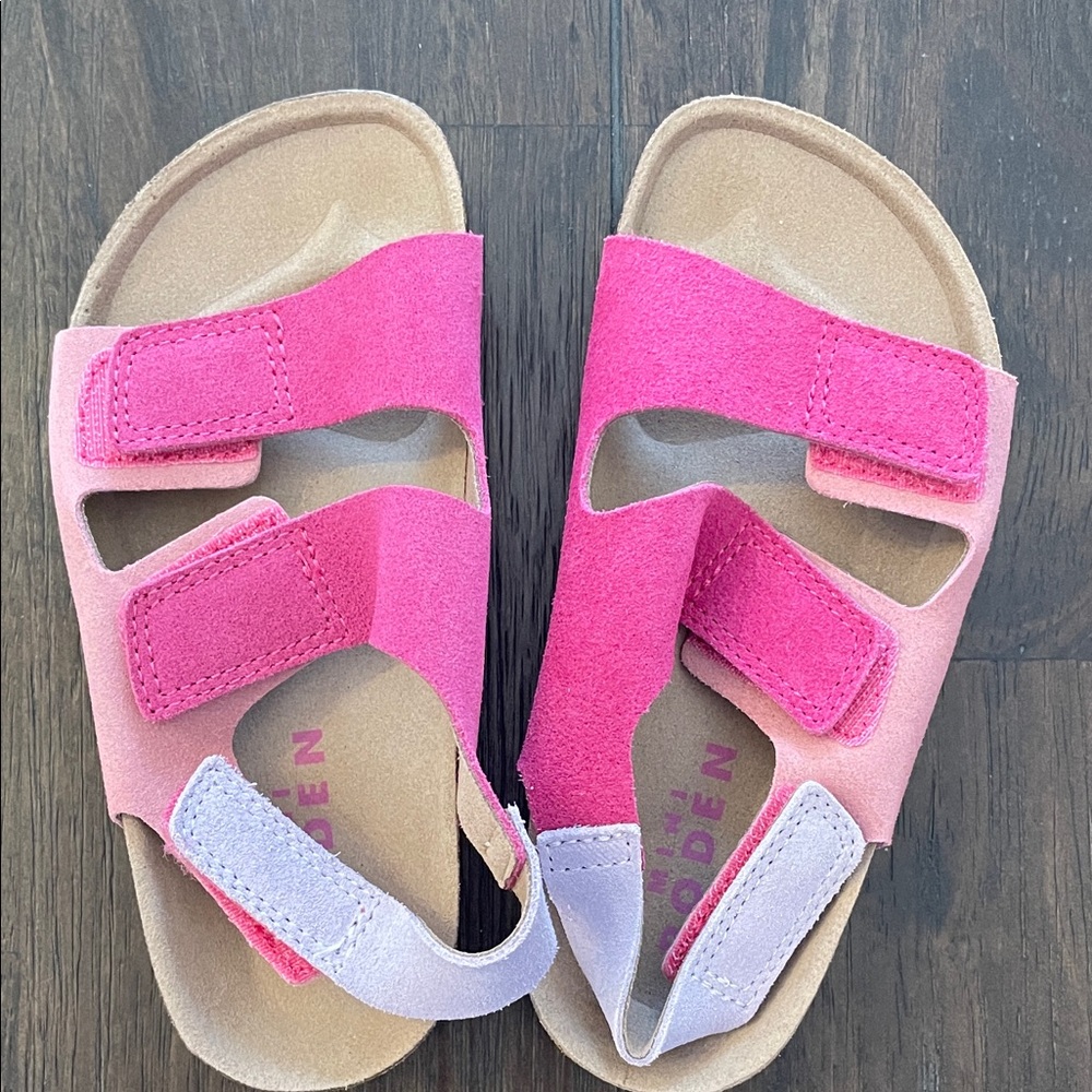 Mini Boden Pink Suede Adjustable Kids Sandals